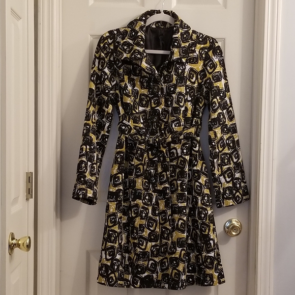 Anthropologie Lapis Geometric Print Belted Coat Black Gold - Picture 13 of 16